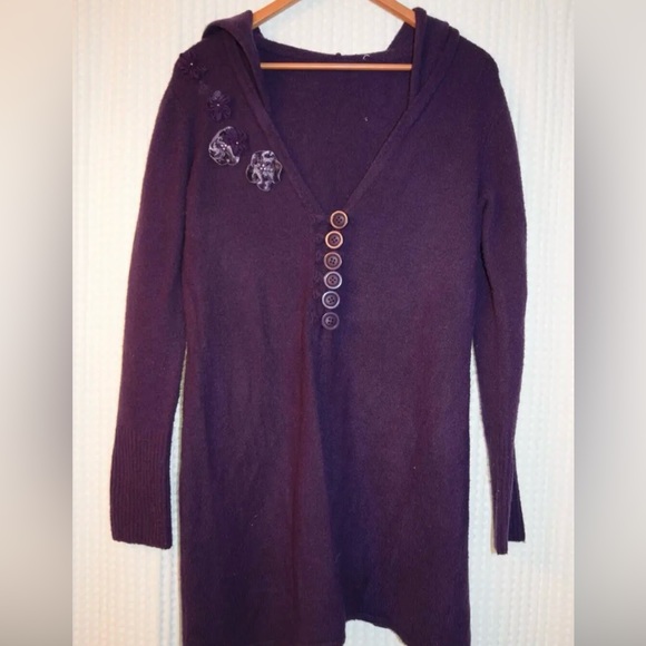 Women M Vintage Glam Long Open Flyaway Cardigan Hooded Bead Flowers Satin G15 - Picture 9 of 10